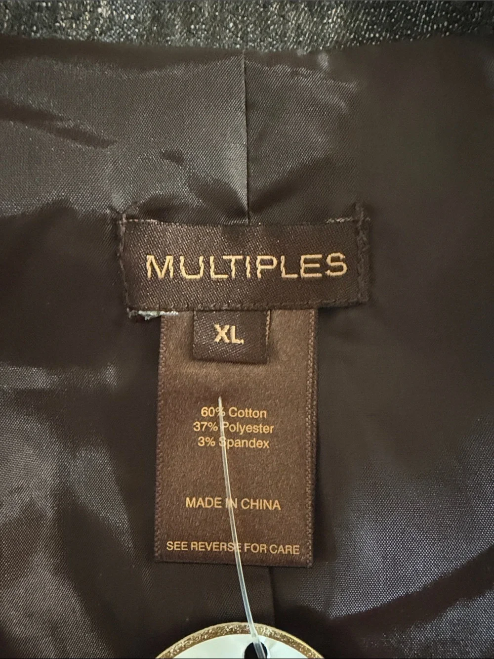 Multiples Metallic Charcoal Zip-Front Vest Size Xl